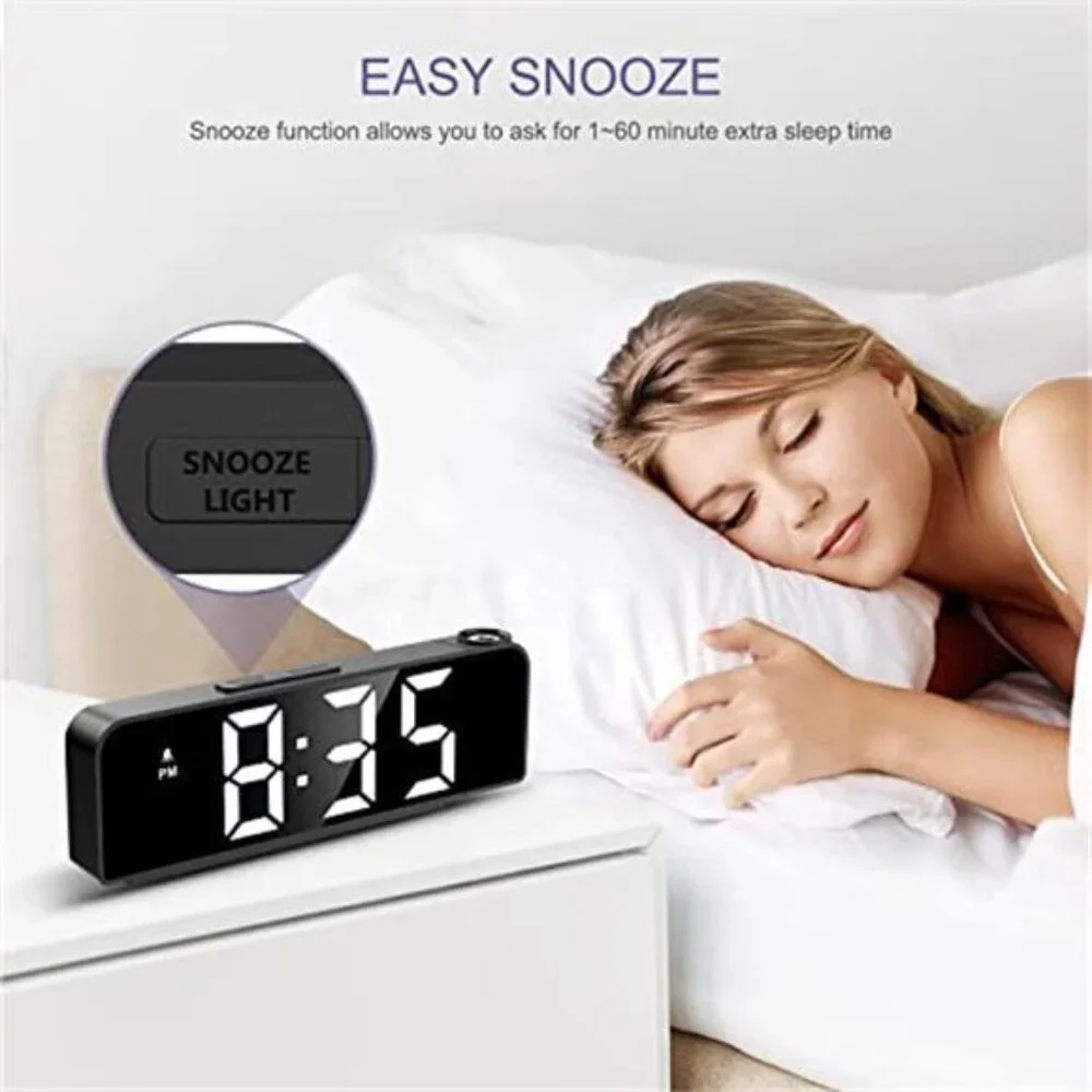 Projection Alarm Clock LED Digital Large Display USB Snooze Night Mode Clock